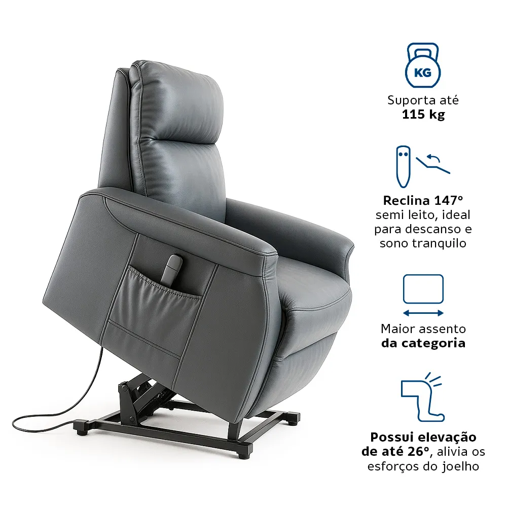 Poltrona Leito do Vovô Reclinável e Elevatória Automática Elevamed Dellamed